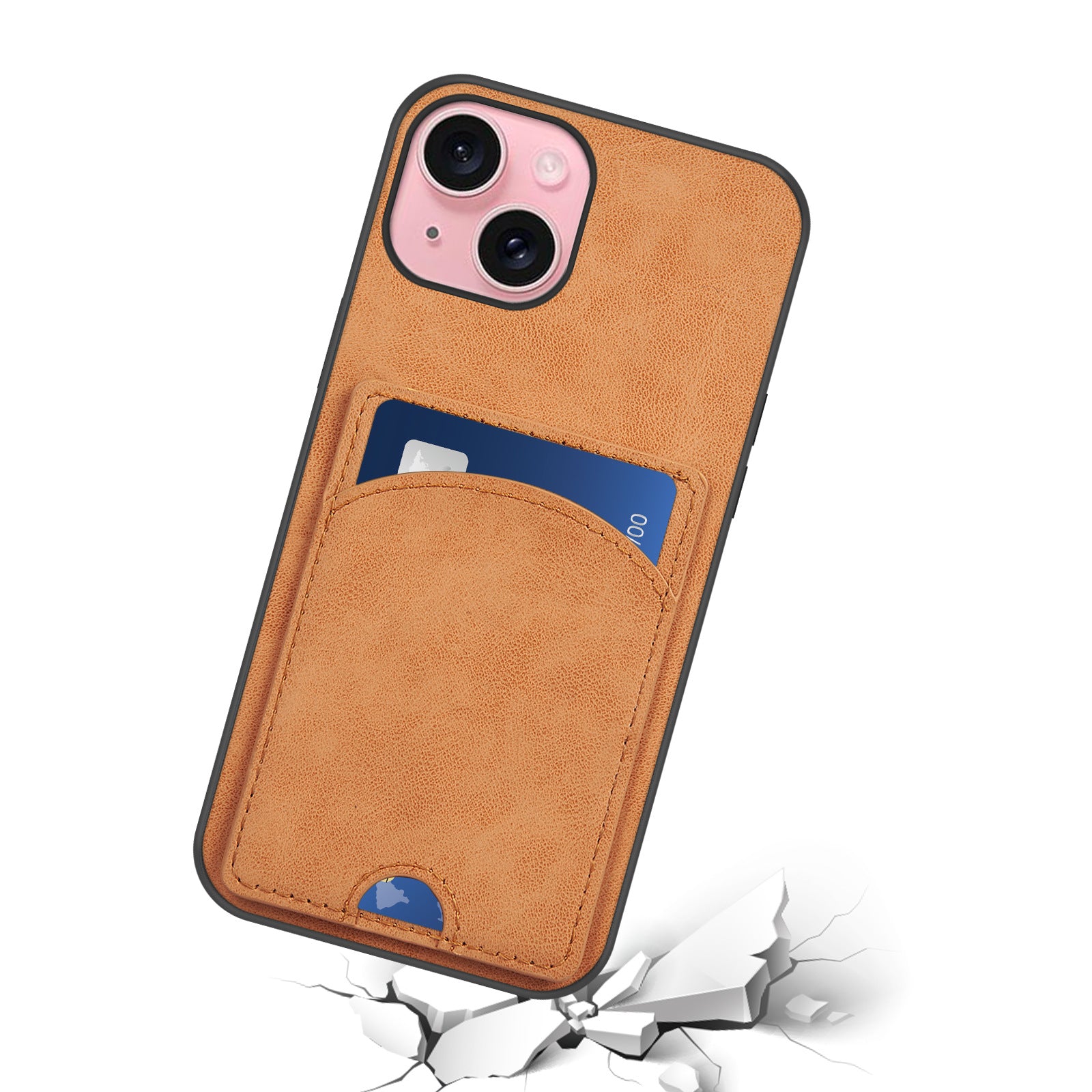 For iPhone 15 Plus Case Kickstand Leather Coated TPU Phone Cover with Card Slot For iPhone 15 Plus Case Kickstand Leather Coated TPU Phone Cover with Card Slot